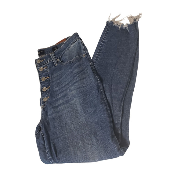 Lucky Brand Jeans Womens 10/30 Blue Button Fly Distressed Raw Hem Frayed Ankle - Picture 12 of 16